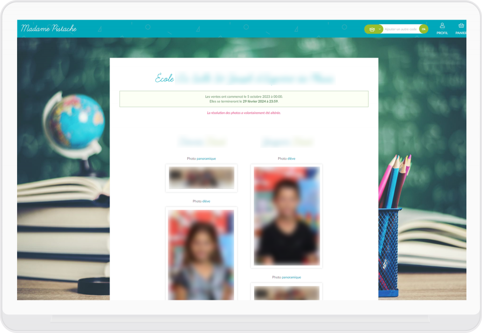 Page des photos d'élèves